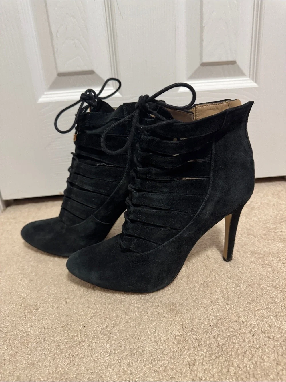 BCBGeneration Black Suede Lace-Up Ankle Booties